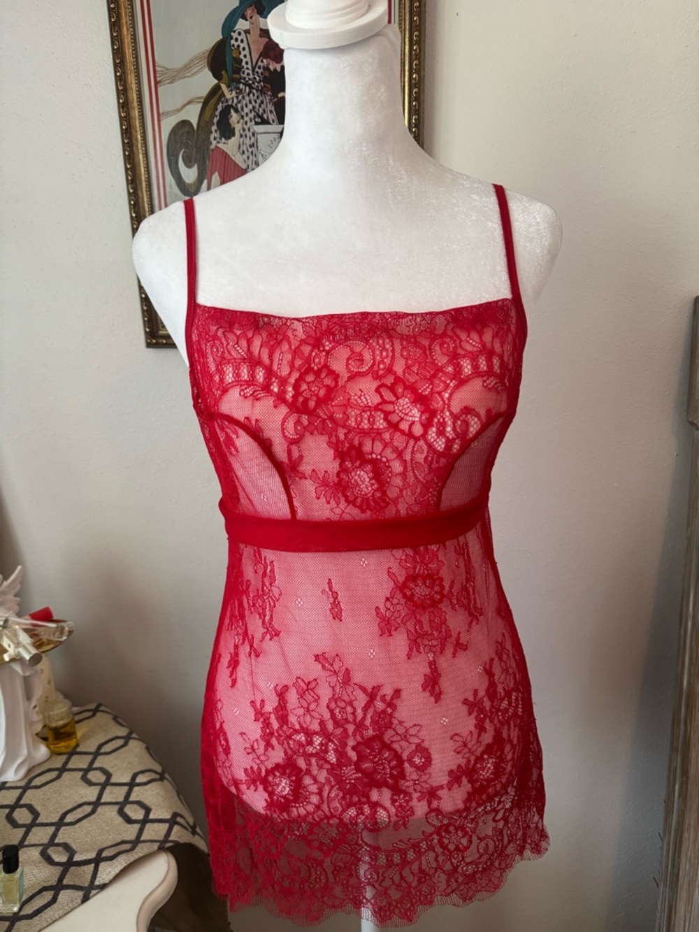 Red Lace Chemise Slip - Women's Intimates